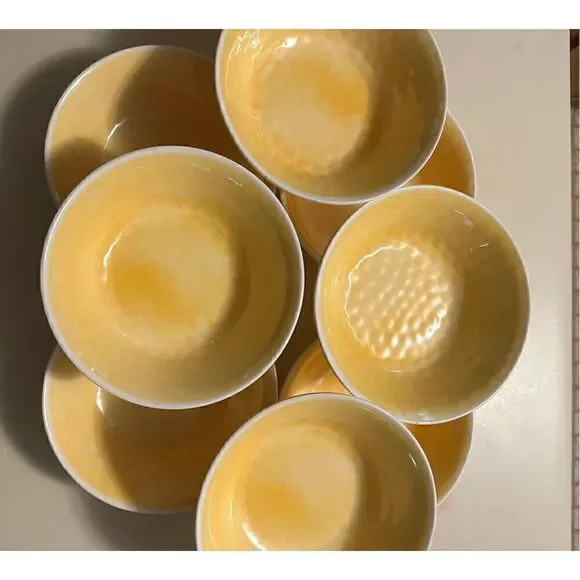 Tommy Bahama Yellow Crackle Rustic MELAMINE Set of 8 Bowls Salad Cereal 7.25” - Picture 1 of 6